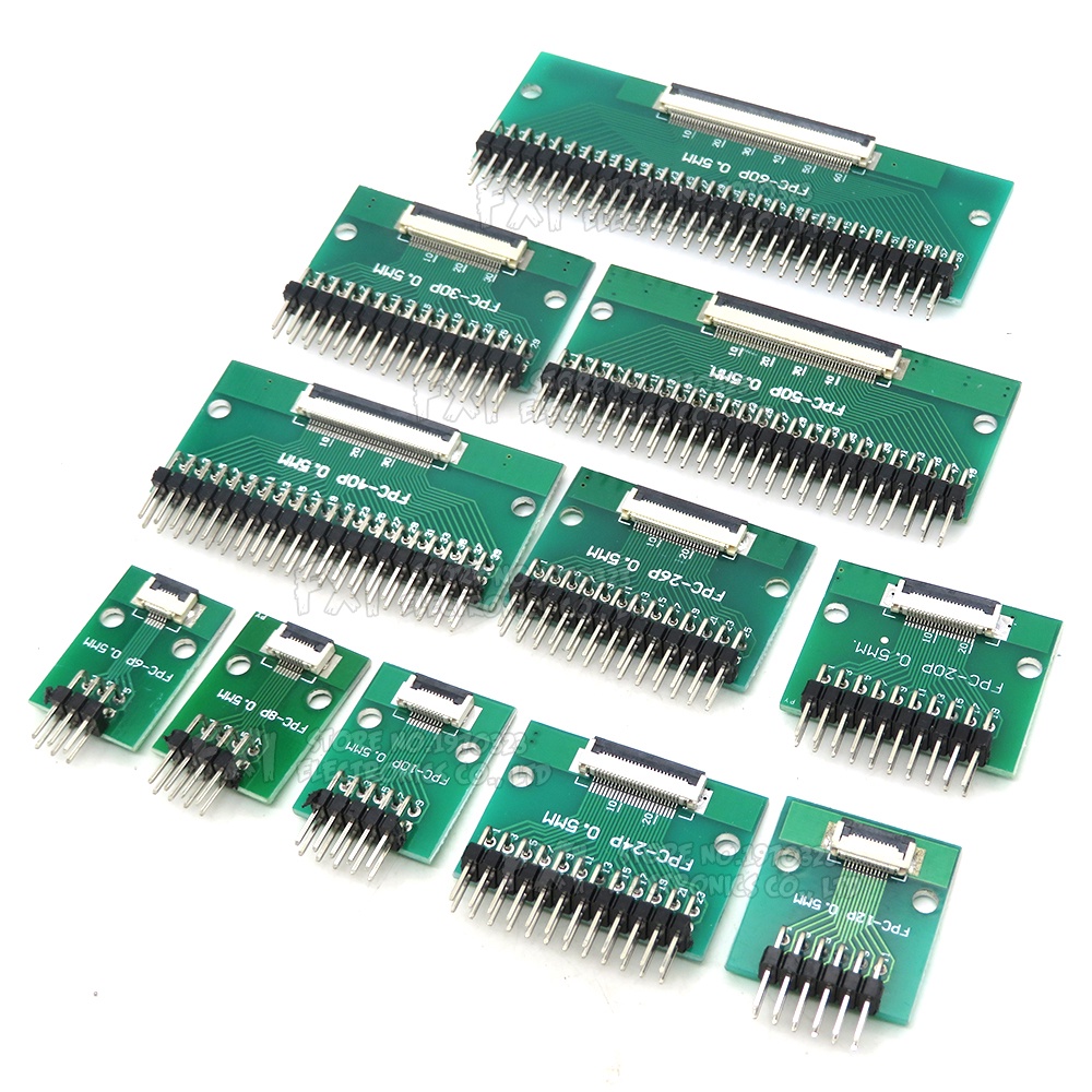 Fpc ffc bảng mạch chuyển đổi 0.5mm 1.0mm đến 2.54mm nối kim thẳng và cong pin 6 8 10 12 20 24 26 30 34 40 50 60 80 pin