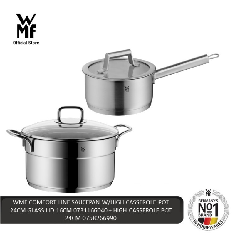 WMF Comfort Line Saucepan W/Glass Lid 16Cm 0731166040 + High Casserole Pot 24Cm 0758266990 Singapore