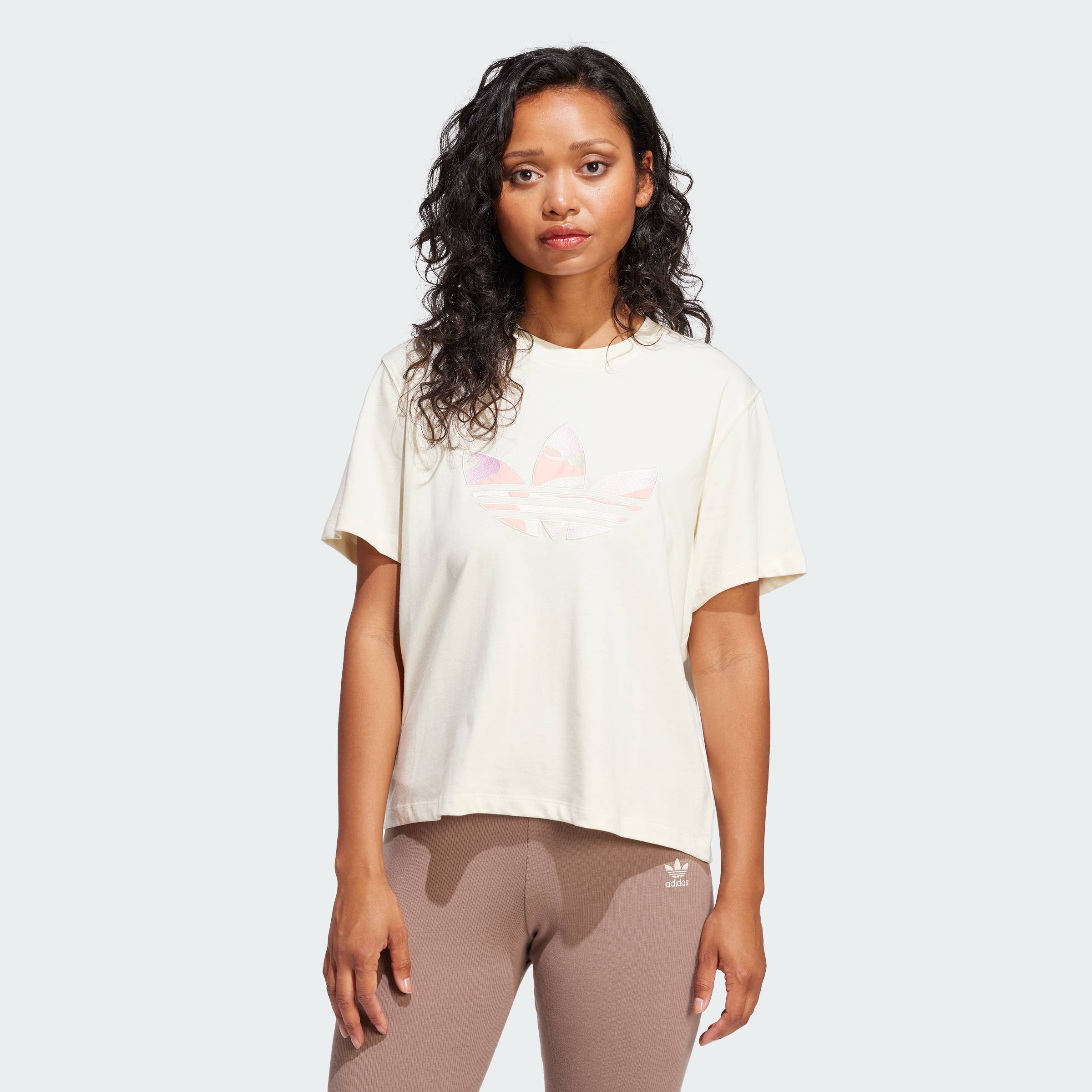 adidas Lifestyle Camo Crop Infilled Logo Tee Women White JI5735