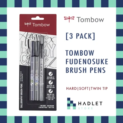 [3 Pack] Tombow 62039 Fudenosuke Brush Pens, Hard|Soft|Twin Tip