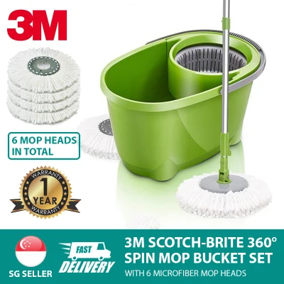 3M Scotch-Brite 360° Spin Mop Bucket Set with 6 Microfiber Mop Heads