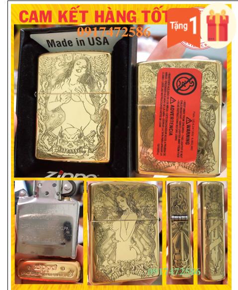 BẬT LỬA ZIPPO PHIÊN BẢN ARMOR VỎ DẦY KHẮC CHÌM CÔ GÁI ĐẦU LÂU - RUỘT TRẮNG