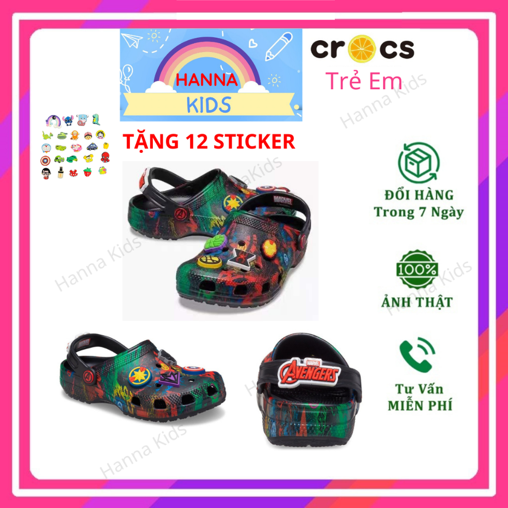 Dép Cross Classic Siêu Nhân MARVEL AVENGERS cho bé trai trẻ em nam HannaKids Sục Cros giày xục Cros Clog Kid Size 27 28