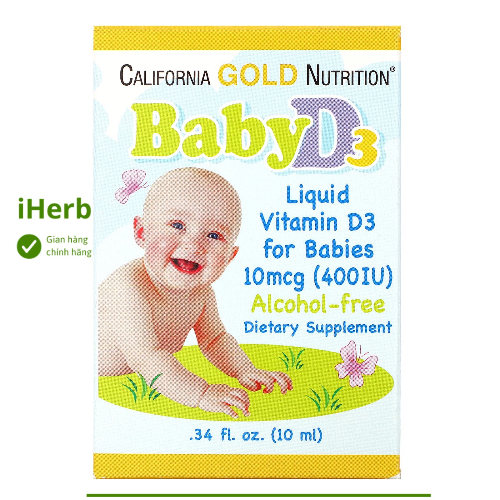 Baby Vitamin D3 Drops, 400 IU, .34 fl oz (10 ml), California Gold Nutrition - iHerb Viet Nam
