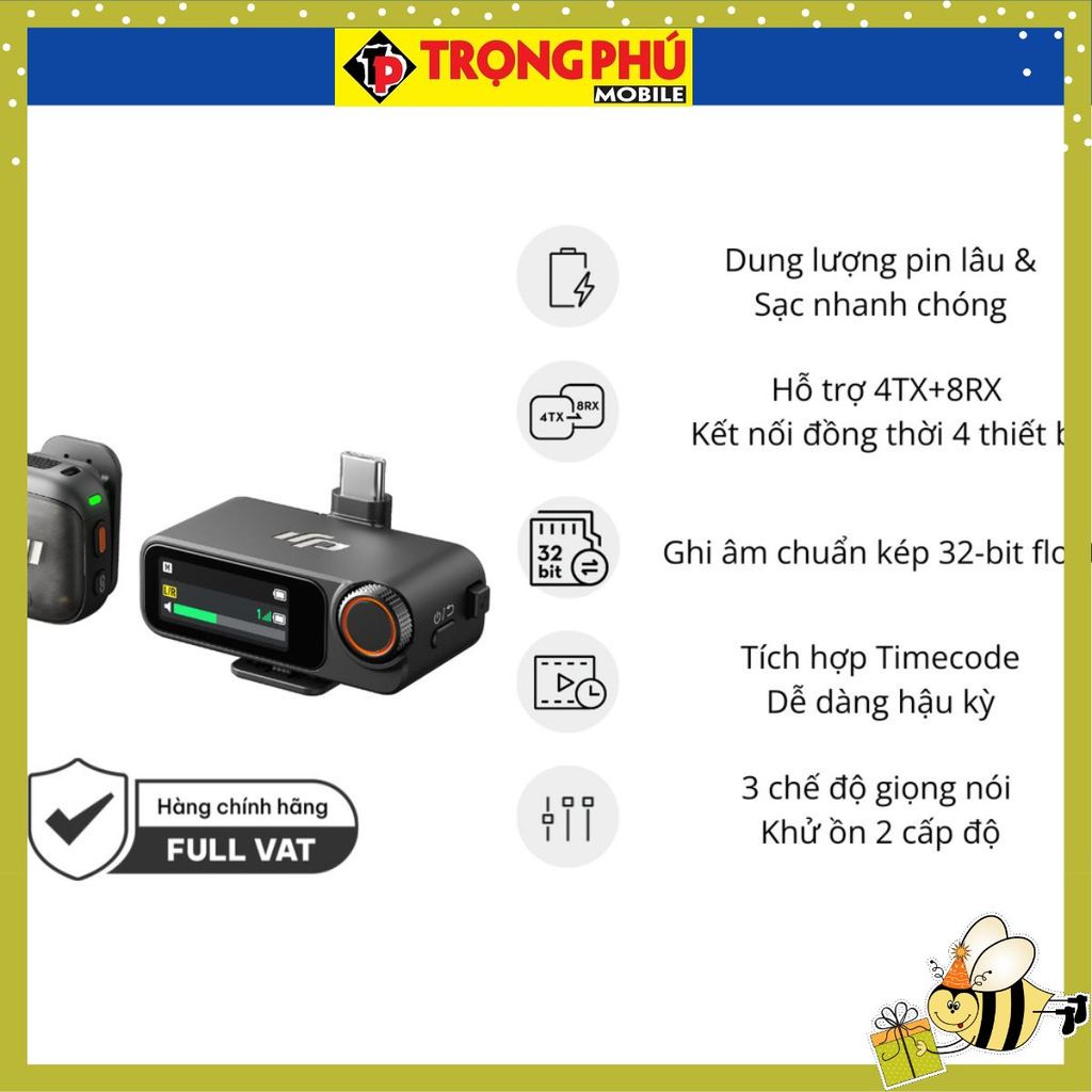 Micro thu âm DJI Mic 3 (1 TX + 1 RX) 1 mic + 1 đầu nhận + phụ kiện - CH2