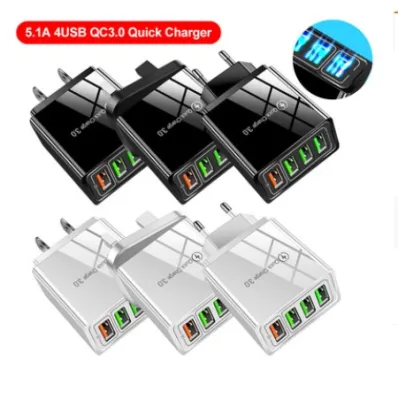 Quick Charge 3.0 iPhone 4 Ports Charger Wall Fast Charging For Samsung S10 S9 S8 Plug Xiaomi Huawei Mobile Phone Charger