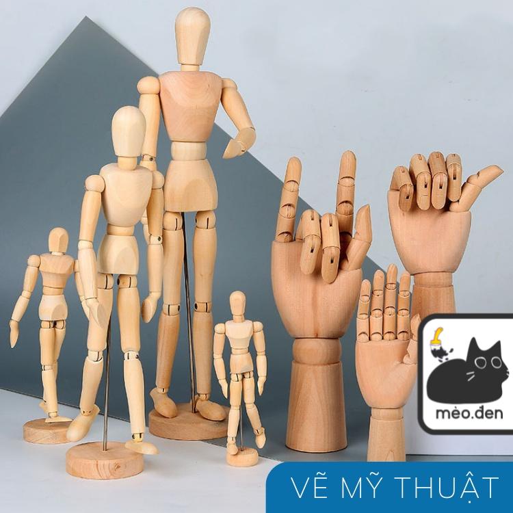 Hình nhân gỗ tạo dáng tập vẽ, mô hình bàn tay - họa cụ hakuart