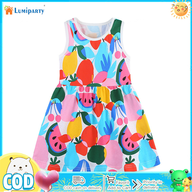 Girls Casual Dress Cotton Cartoon Fruit Pattern Crew Neck Sleeveless A Line Summer Daily Dresses Clothes ราคา 204 บาท*ส่งฟรี