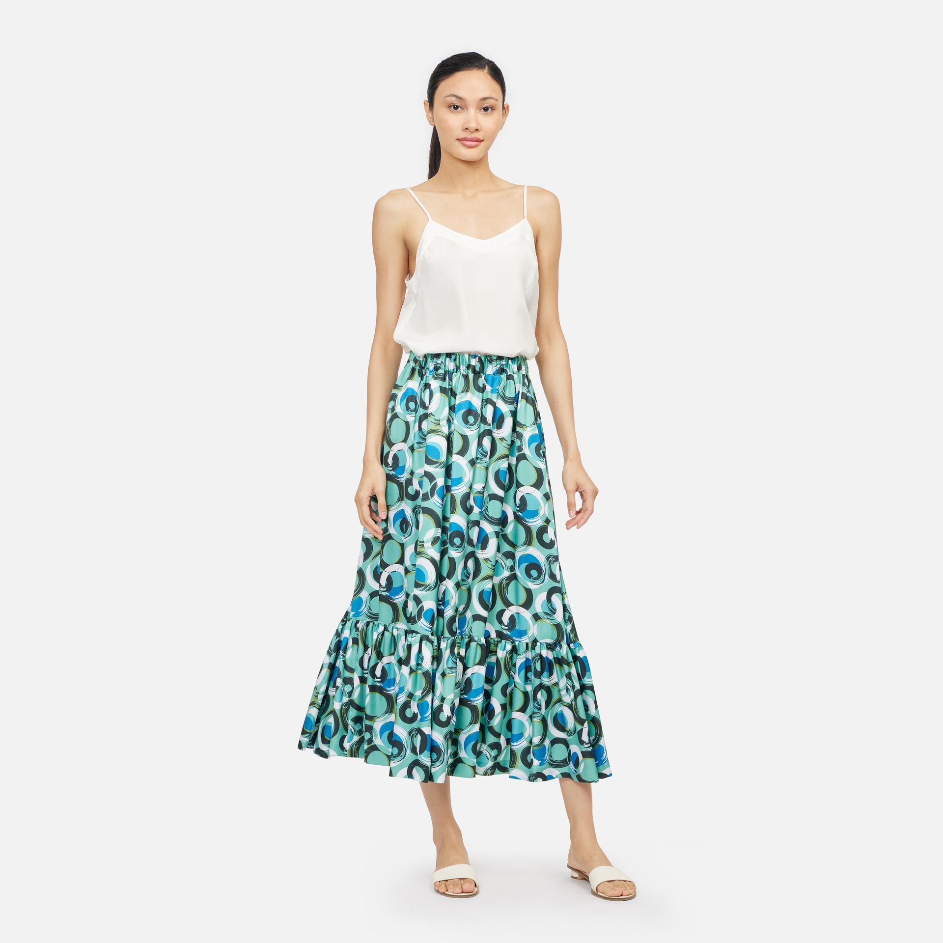 Circle Brush Silk Twill Gathered Skirt - Green ราคา 2,231 บาท*ส่งฟรี