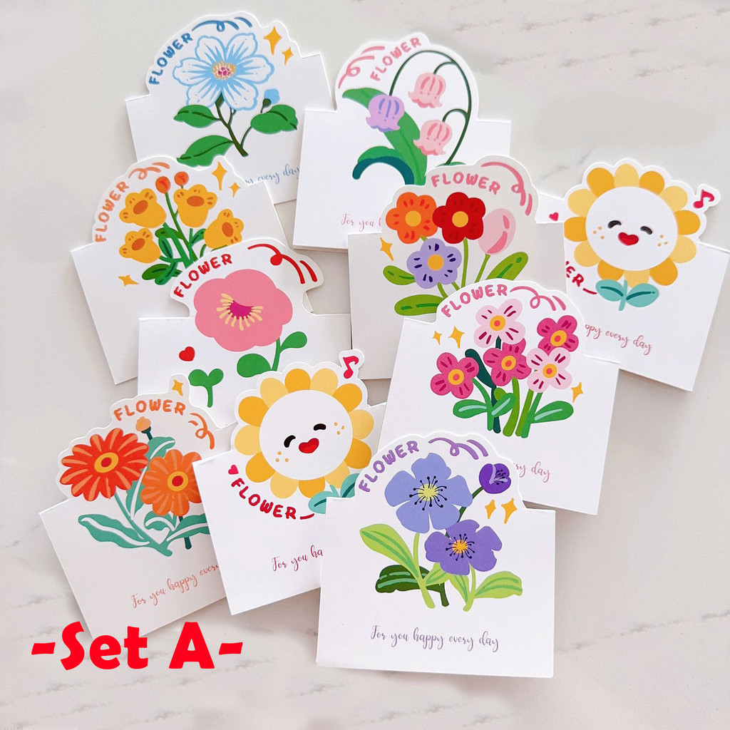 【10pcs】Flower Greeting Cards Set | Birthday Gift Card | Thank You Handwritten Note Cards for Kids | Teacher Mom Friend Gift