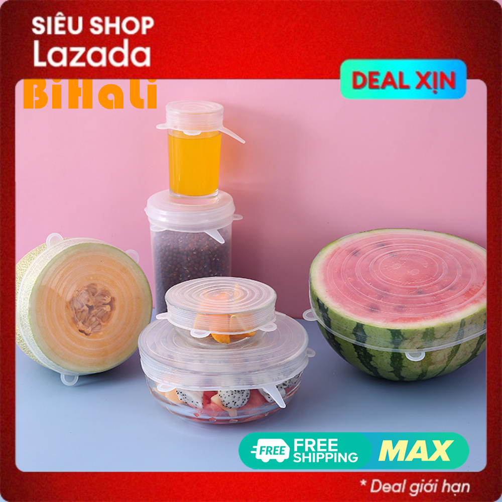Bộ 6 nắp đậy thực phẩm BiHaLi bằng Silicon, nắp Silicon đậy thức ăn