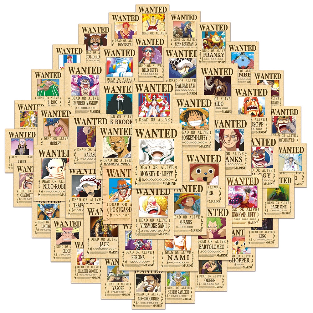 50 Cartoon Anime ONEPIECE Wanted Posters Waterproof Decorative Graffiti Stickers For Helmet Bicycle Hand Account Pencil Case Decals LanLanStickersWorld