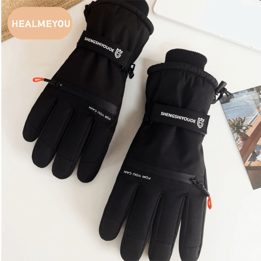 HEALMEYOU หนาขึ้น ถุงมือสกีฤดูหนาว ผ้าพลัฌ ผ้าสีพื้น ถุงมือสโนว์บอร์ด อบอุ่น ป้องกันลม ถุงมือหน้าจอสัมผัส สาวๆ ราคา 173 บาท*ส่งฟรี