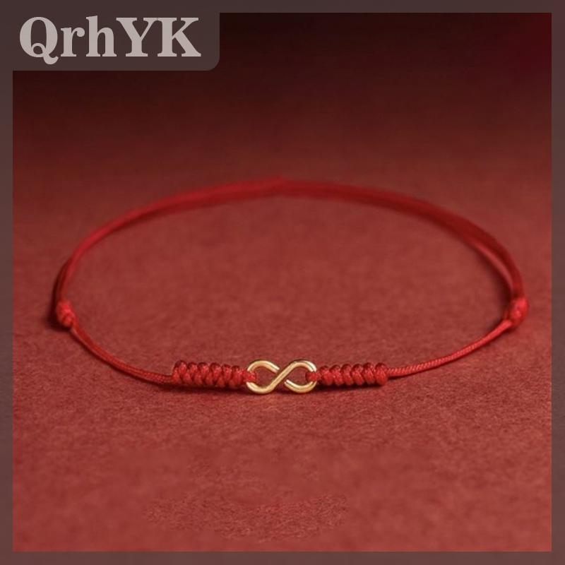 QrhYK Tay bện dây màu đỏ Vòng đeo tay hợp kim tay dây đôi Vòng đeo tay đơn giản khóa dân tộc phụ kiện nữ gốc