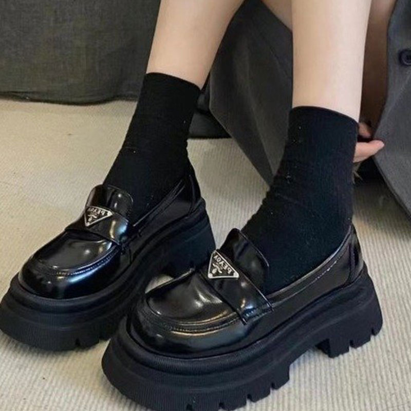 QiaoYiLuo Women's shoes retro real soft leather British style small leather shoes women's platform versatile single shoes loafers women