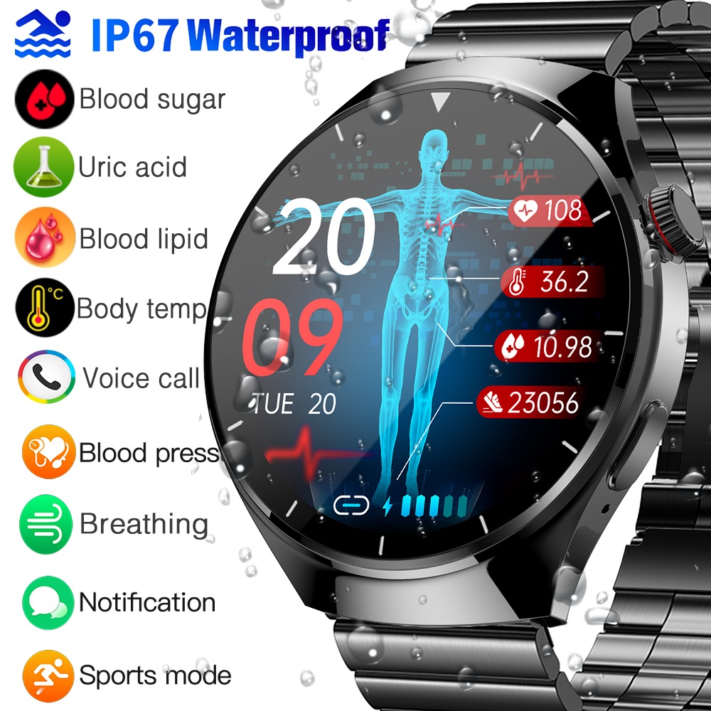 BK03 Không Xâm đường huyết Đồng hồ thông minh Máu Lipid Uric kiểm soát nhiệt độ Cơ Thể Đồng Hồ Thông Minh Cho Nam Nữ cuộc gọi Bluetooth Vòng đeo tay không thấm nước Thể Thao Cho Huawei Xiaomi điện thoại Android IOS