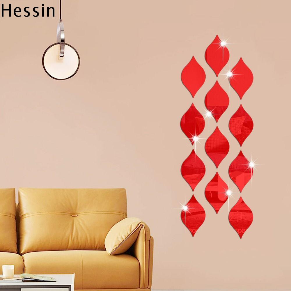 HESSIN 12Pcs/set Hình giọt nước Miếng dán tường gương Acrylic Tự dính Ống kính 3D Đề can Không thấm nước Miếng dán lối vào Phông Nền TV