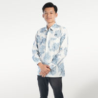 BATIK TRUSMI Kemeja Batik Pria Motif Mega Mendung Bumi Biru DVD Cocok Untuk Seragaman