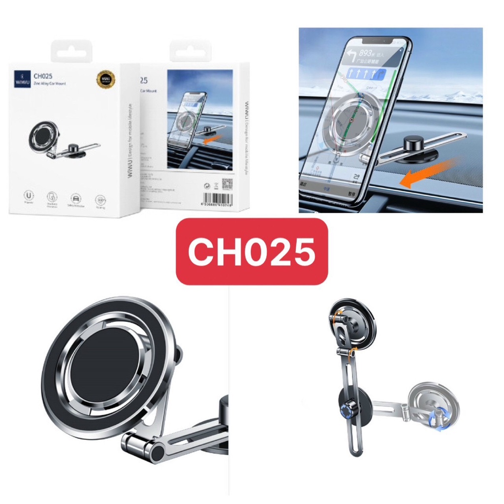 Giá đỡ điện thoại Wiwu CH025 Car Mount trên ô tô thiết kế không chặn cửa thoát khí, có vòng nam châm a