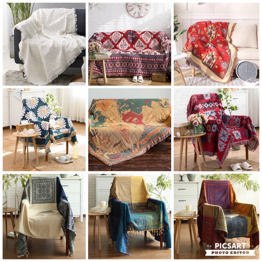 Thảm Thổ Cẩm Trải Sàn, Khăn Phủ Sofa Họa Tiết Noel Hàng Nhập Khẩu, Cao Cấp