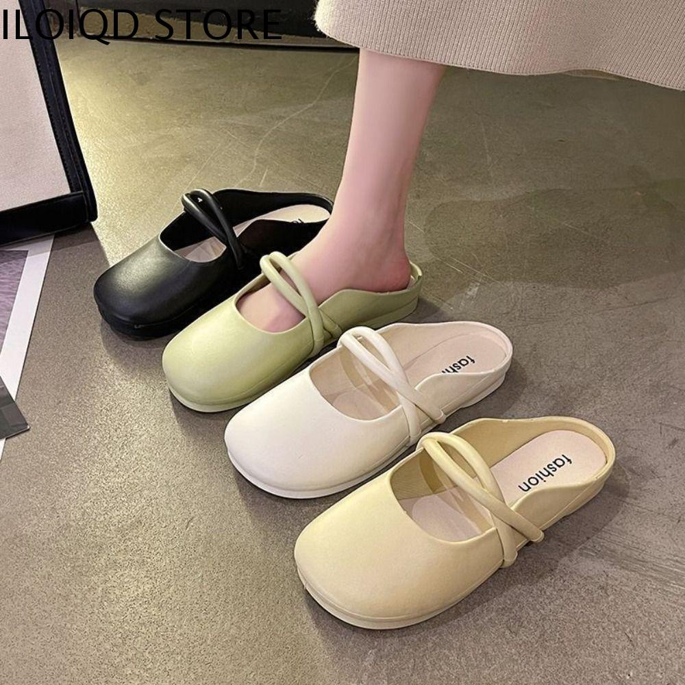 ILOIQD Mũi Vuông Dép bệt nữ PVC Chống trượt Dép Da Pu Phong cách Hàn Quốc Đế mềm Dép lê Mùa hè