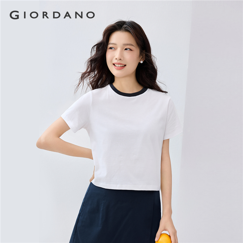 GIORDANO Women T-Shirts 100% Cotton Contrast Color Tee Crewneck Short Sleeve Summer Simple Basic Fashion Casual Tshirts 05325201 ราคา 404 บาท*ส่งฟรี