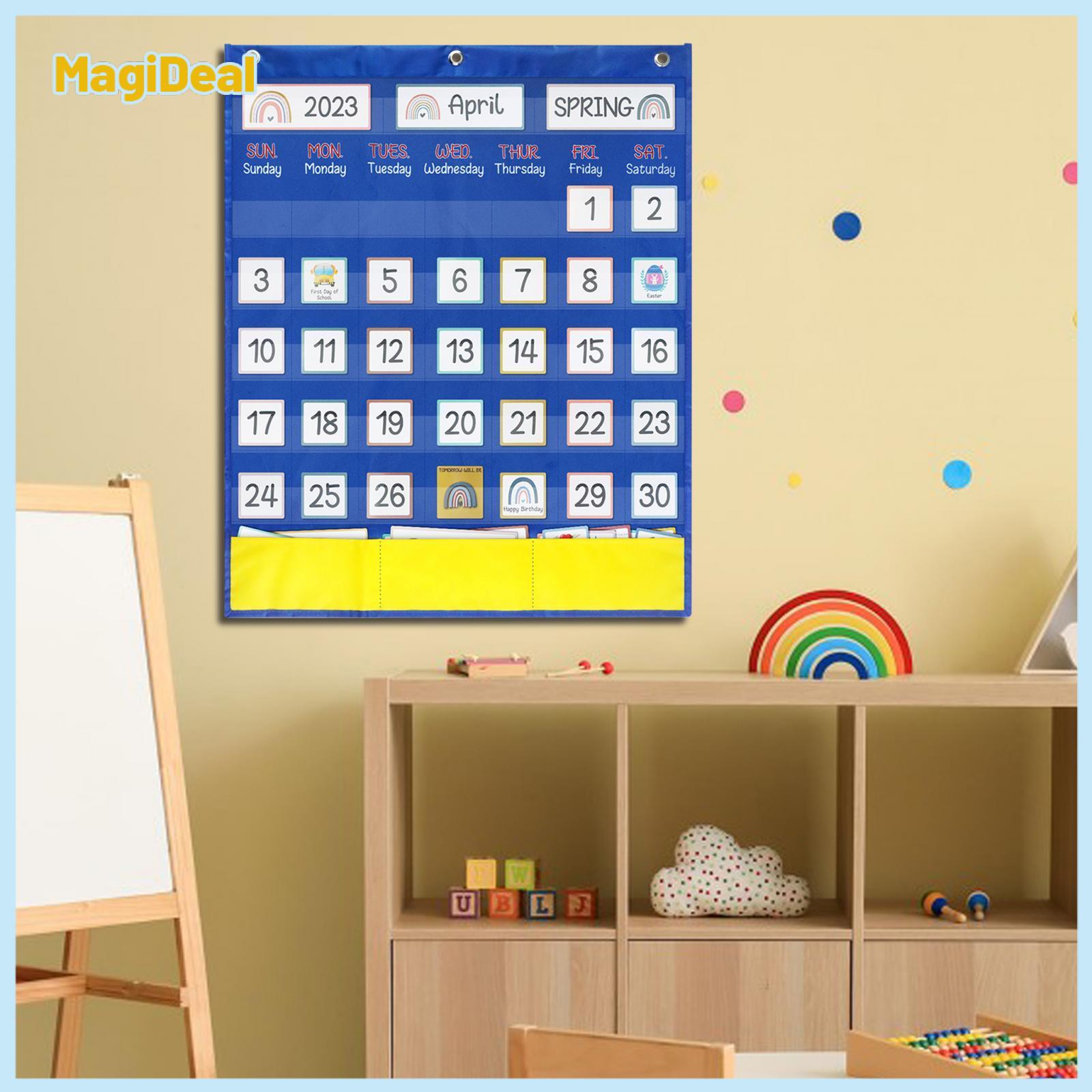 Calendar Pocket Chart Wall Calendar Homeschool Back 51cmx60cm Complete Festival Education Kindergarten Calendar for Kids