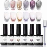 MODELONES Gel Nail Polish Set 6 Colors Blue Collection Glitter Gel Polish Galaxy Dark Blue 9D Cat Eey Nail Gel polish with magnet Light Blue White Shimmer Pearl Soak Off Led Nail Art Gel DIY Salon