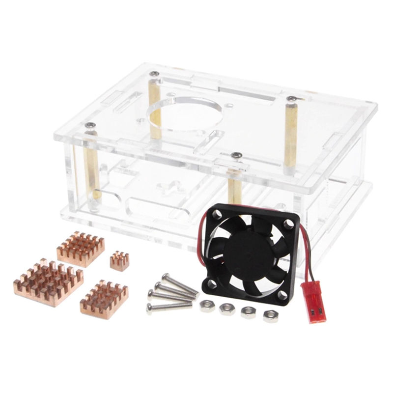 【QWU】-For 5 Acrylic Cooling Case for 5 Cooling Fan Protective Case Transparent Case 1Set