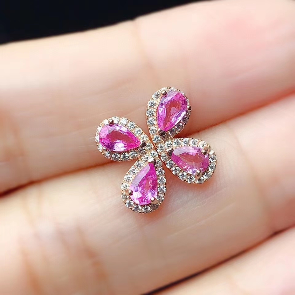 [shiya] KJJEAXCMY fine jewelry 925 sterling silver inlaid natural pink sapphire ear studs popular ladies earrings support testing