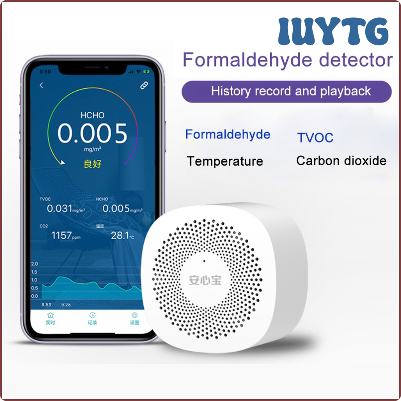 IUYTG Air Quality Tester Phone APP Monitor Formaldehyde TVOC Carbon Dioxide CO2 Temperature Monitor Detector High Sensitive HBGVF