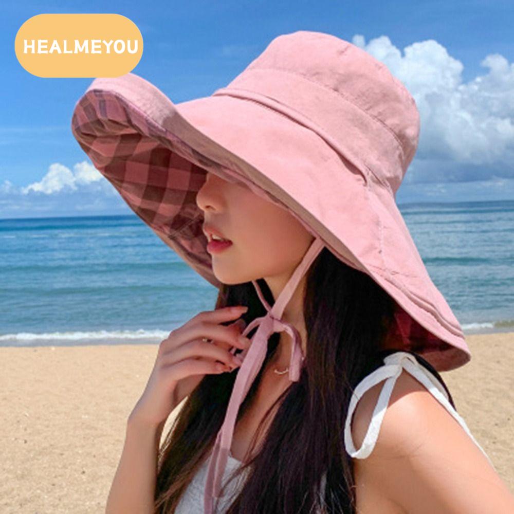 HEALMEYOU แบบสองด้าน หมวกชาวประมงหมวก ความสง่างามแบบหรูหรา พับเก็บได้ หมวกกันแดดปีกกว้างฤดูร้อน ง่ายๆ ป้องกันรังสียูวี หมวกตั้งแคมป์ สำหรับสาวสุภาพสตรี ราคา 150 บาท*ส่งฟรี