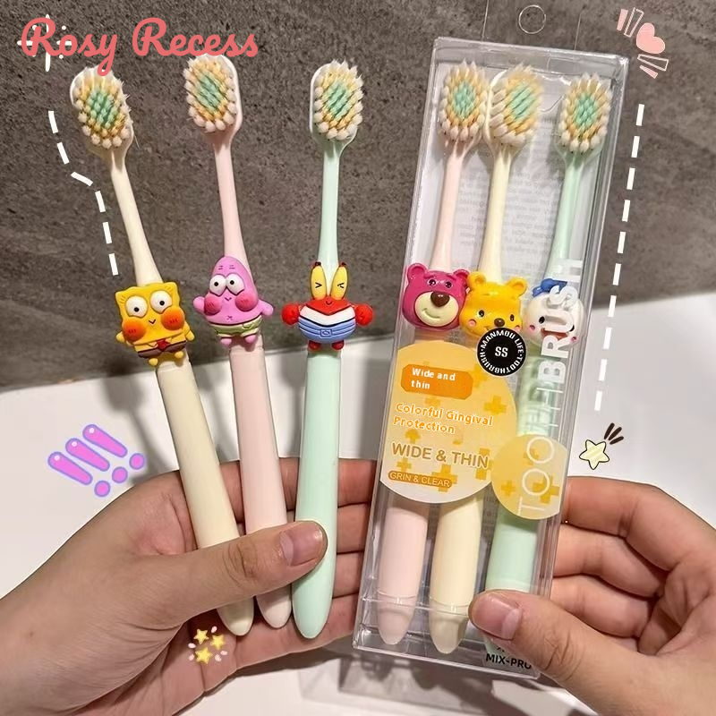 Rosy RECESS Bộ bàn chải đánh răng lông mềm hoạt hình dễ thương cho trẻ em và các cặp vợ chồng