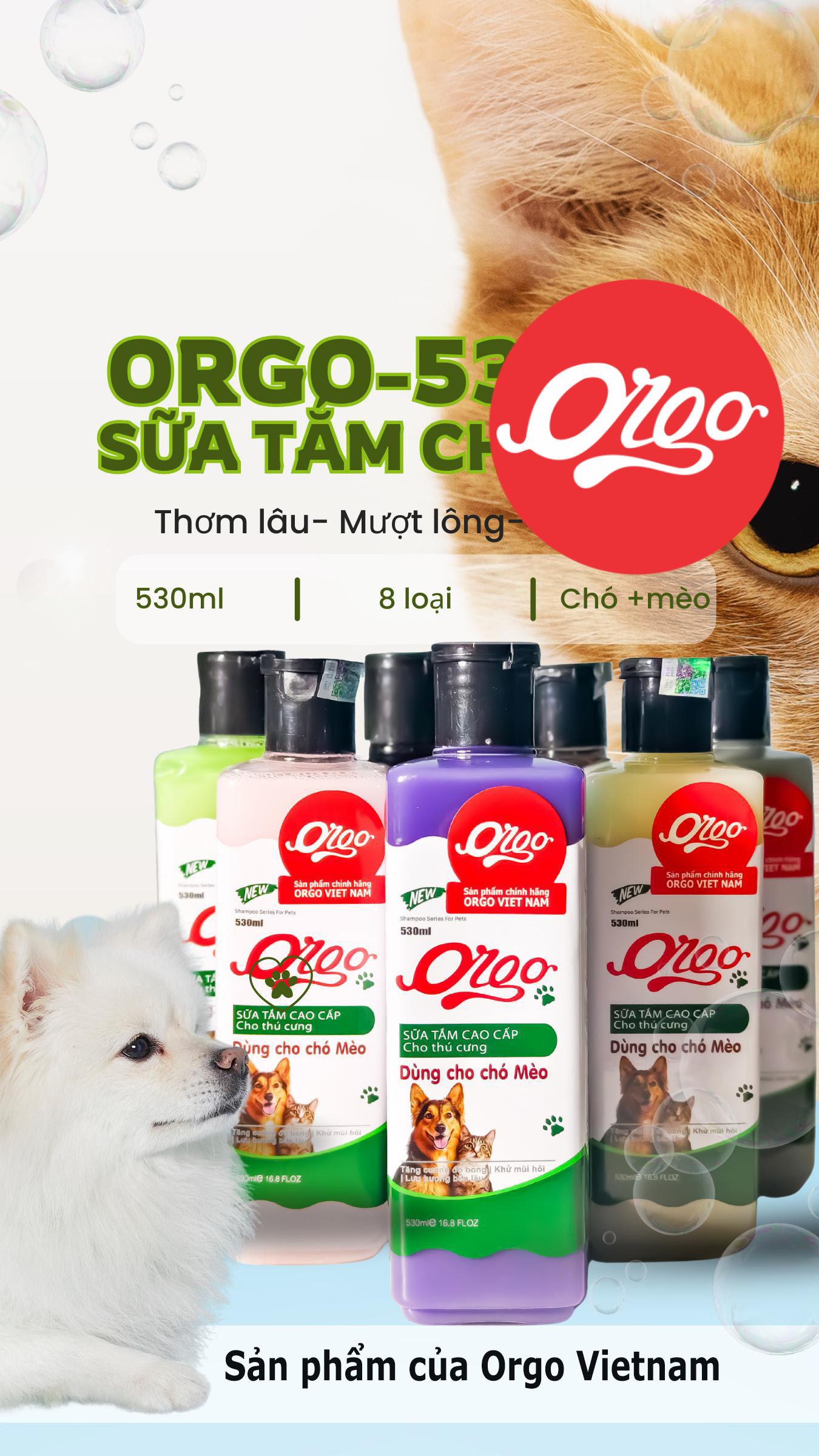 Orgo 530 Sữa tắm cho chó mèo (MẪU MỚI) sữa tắm thú cưng của cty Orgo (không phải sữa tắm SOS)