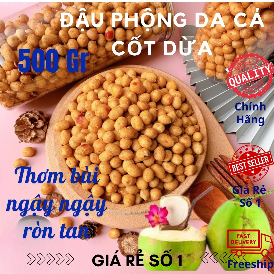 Đậu phộng cốt dừa, đậu phộng rang tỏi ớt, đậu phộng không chiêm thơm giòn cay béo ngậy hộp 500Gram
