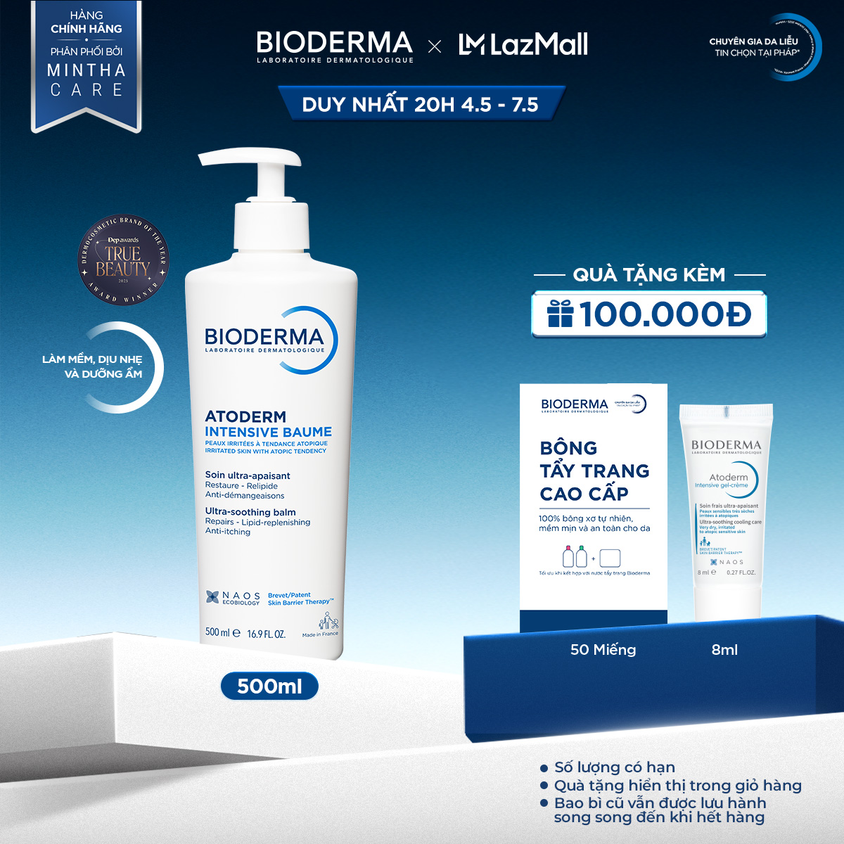 Kem dưỡng ẩm chuyên sâu cho da rất khô và viêm da cơ địa Bioderma Atoderm Intensive Baume - 500ml