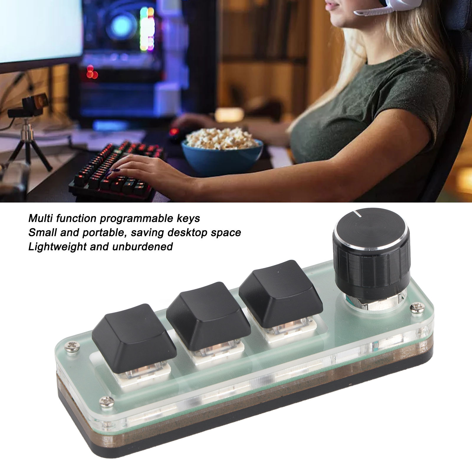 3 phím nhỏ bàn Phím đa chức năng đèn nền RGB USB Bàn phím cơ cho chơi game và năng suất