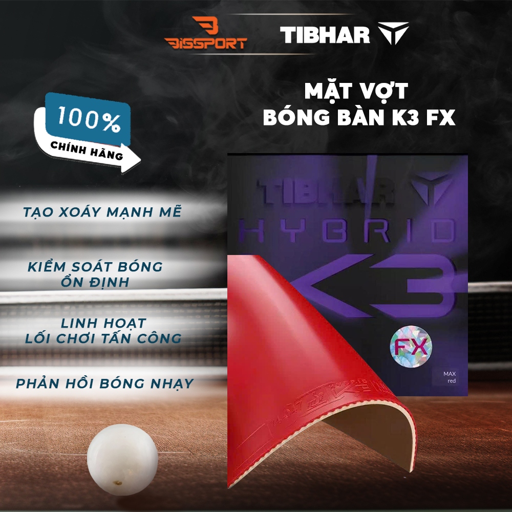 Mặt Vợt Bóng Bàn TIBHAR Hybrid K3 FX Chính Hãng – Xoáy Mạnh – Kiểm Soát Mượt – Cảm Giác Mềm – Độ Bám Tuyệt Hảo