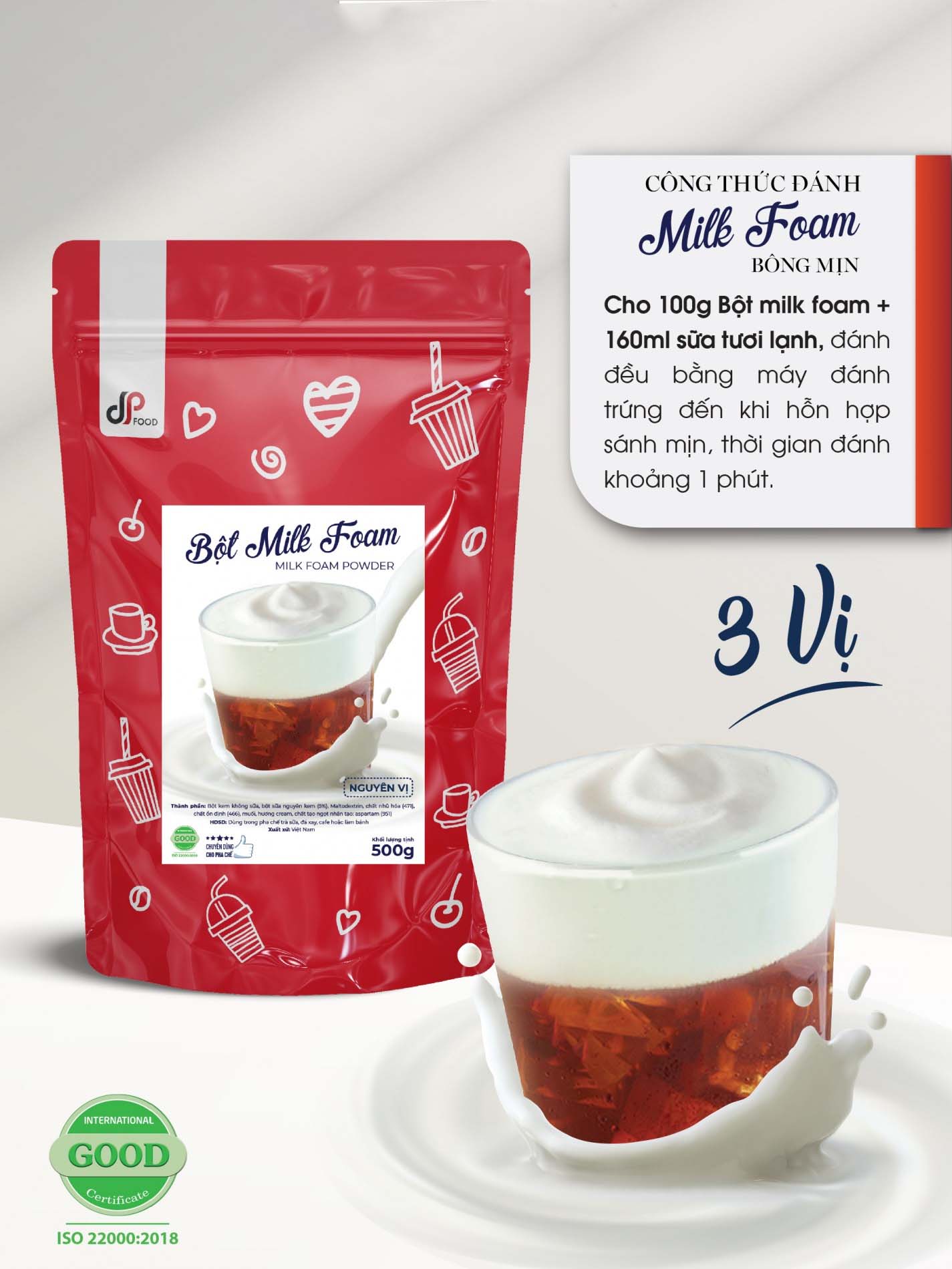 Bột milk foam DPFOOD gói 500g - NGUYÊN VỊ