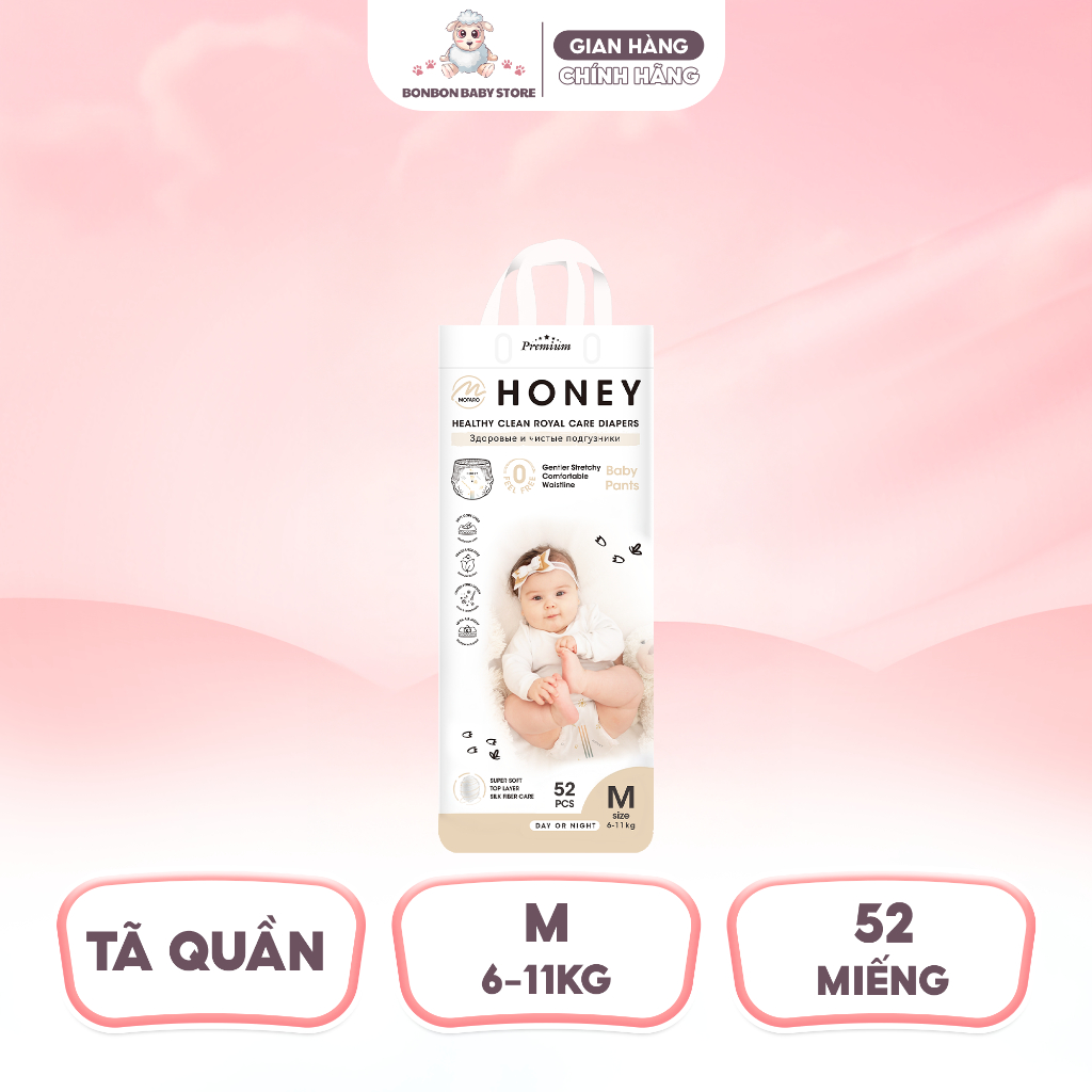 [1 BỊCH] Tã Bỉm Dán/Quần Honey Premium Chính Hãng Đủ Size Cho Bé Thoải Mái 4-20kg - 6