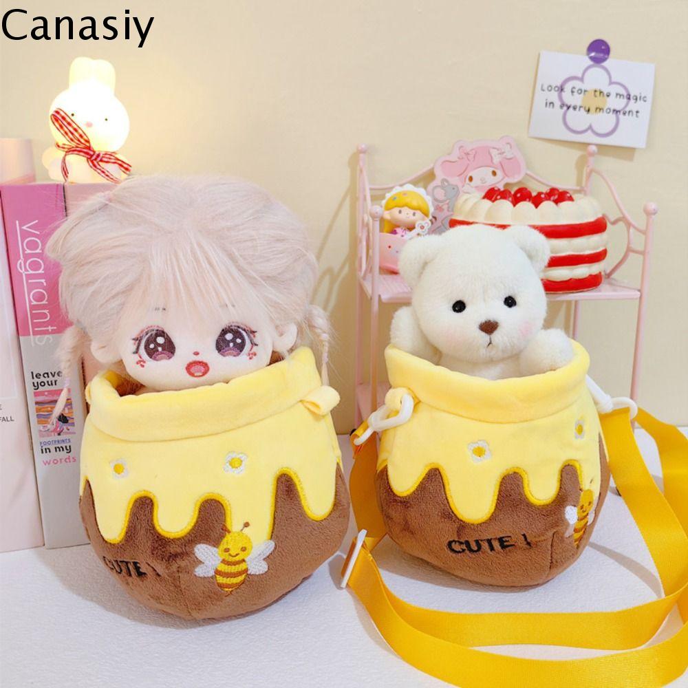 CANASIY Có dây đeo túi Túi Búp bê vải bông 20cm Quần áo Nhồi bông Quần áo búp bê bông ong Ngọc Trai Kpop Hàn Quốc Túi đi chơi búp bê vải lông thần tượng Búp bê nhồi bông