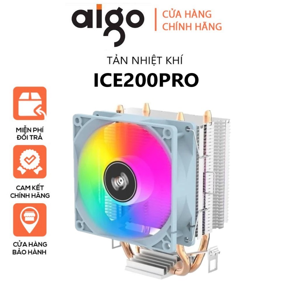Tản Nhiệt Khí CPU AIGO ICE 200Pro White- Fan 9cm Led RGB-2 ống đồng Socket Intel1700/775/1150/1151/1155/1156