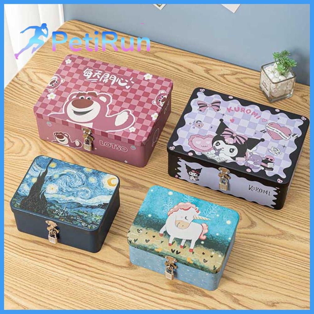 PETIRUN Di động Hộp thiếc hoạt hình Có khóa Sức chứa lớn Hộp đựng đồ để bàn  Đựng mỹ phẩm Hộp rỗng