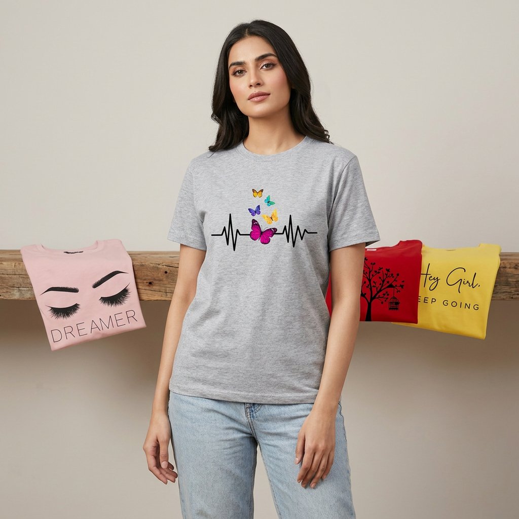 Pack of 4 Women Casual T-Shirts New Summer Collection Trendy Prints And Random Colors