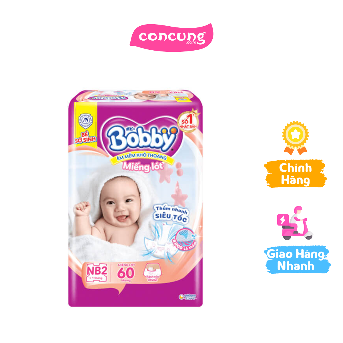 Miếng lót Bobby Fresh (Newborn 2 > 1 tháng 60 miếng)