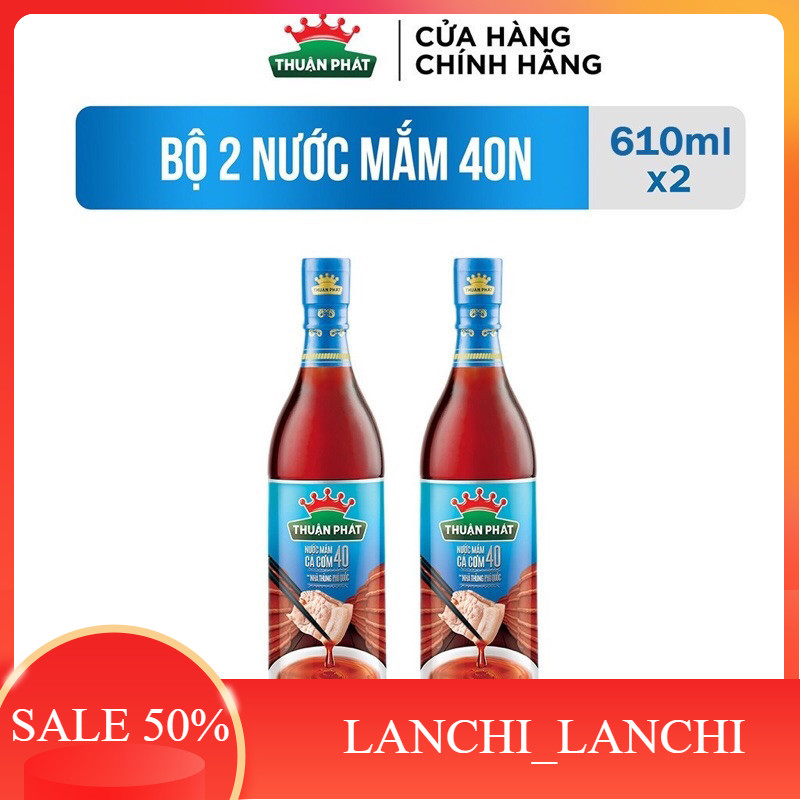 Combo 2 Chai Nước mắm cá cơm Thuận Phát 40 độ đạm 610ml - Từ nước cốt nhĩ cá cơm Phú Quốc