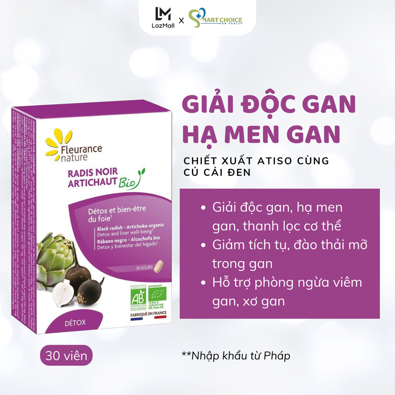 Viên uống giải độc gan fleurance nature radis noir artichaut hộp 30 viên - hỗ trợ thải độc gan, bổ gan, đào thải mỡ trong gan, giảm nguy cơ bị viêm gan, ổn định men gan
