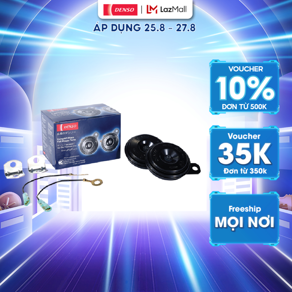Còi Đĩa Ô Tô 6910 DENSO, Hai Giắc, Có Dây Điện và Đồ Gá Đi Kèm, Hai Dải Tần, Điện 12V, Âm Thanh Tốt, Độ Bền Cao, Phù Hợp Cho Nhiều Dòng Xe; Mã JK272000-6910