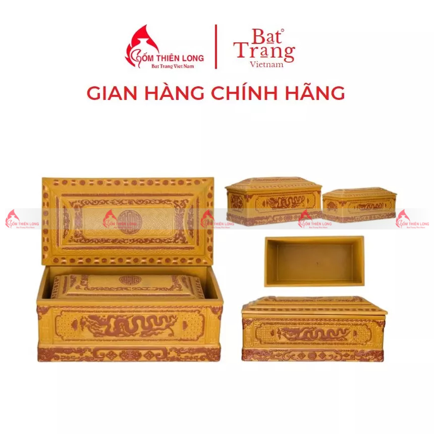 Tiểu quách Bát Tràng quách tiểu sành họa tiết chân quỳ 2 màu gốm sứ Bát Tràng chính hãng Gốm Thiên Long 136001