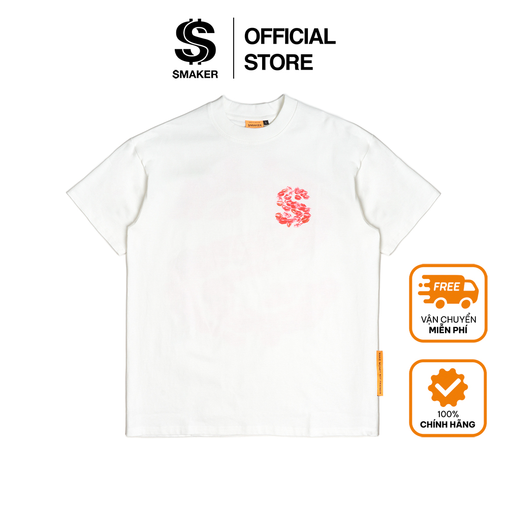 Áo thun 100% cotton hình son môi nụ hôn - kisses tee in white